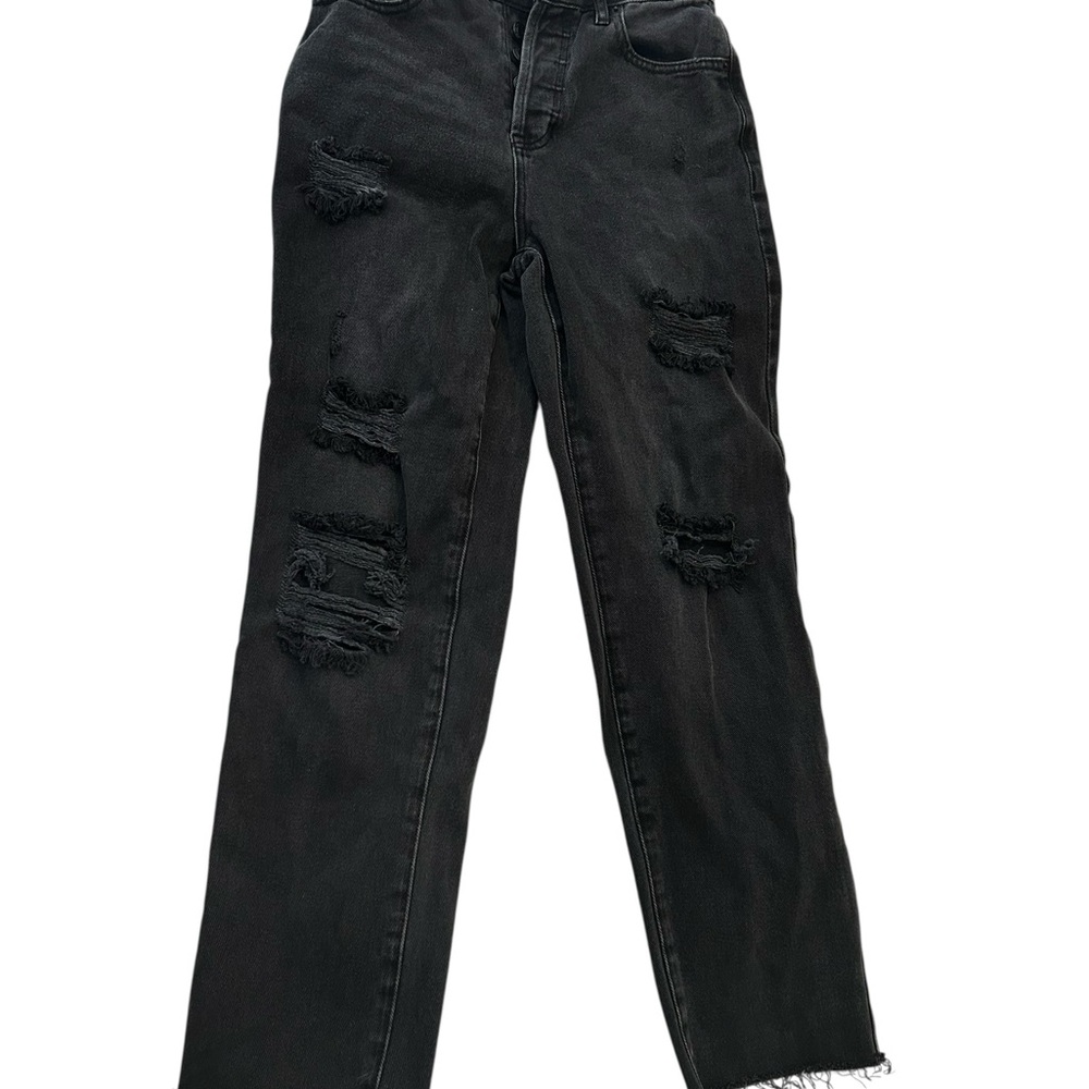PacSun Black High Rise Distressed Straight Leg Jeans Size 24”